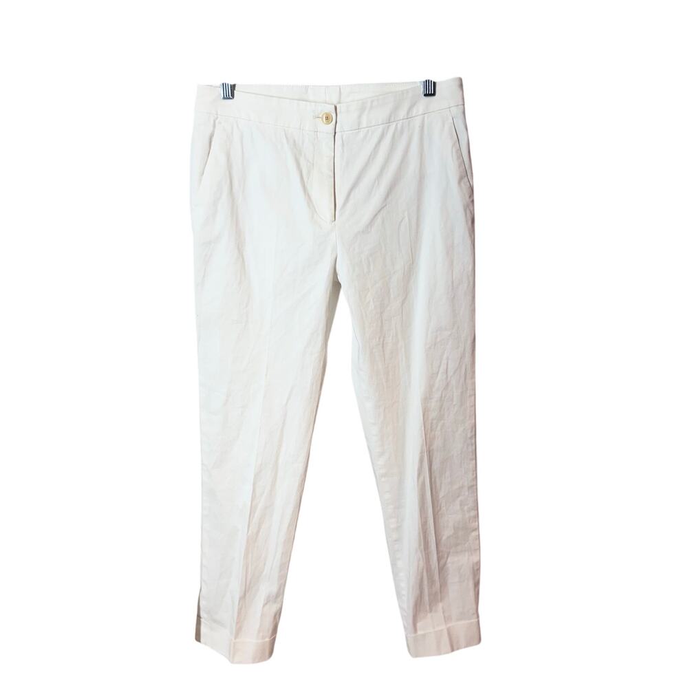 Etro Milano Cotton Stretch Trouser Cropped Cuffed Hem White EU 42 or US 6